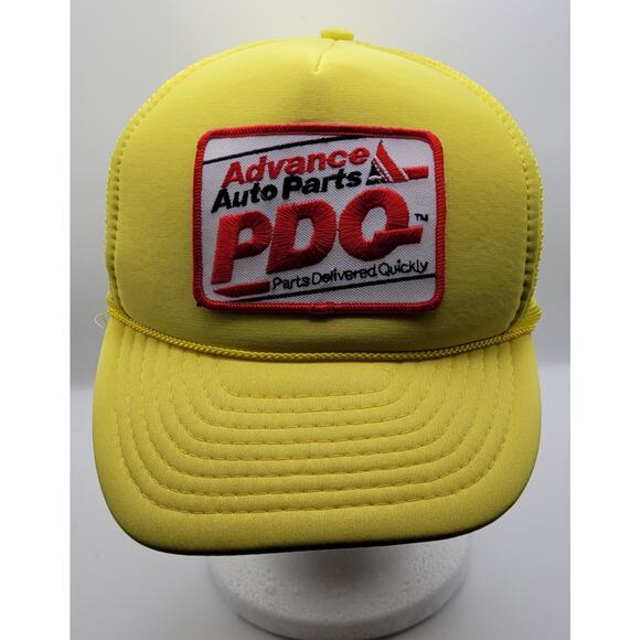 Vintage Advance Auto Parts Hat Cap Snapback Yellow Trucker PDQ Logo Patch 80's - Picture 3 of 16